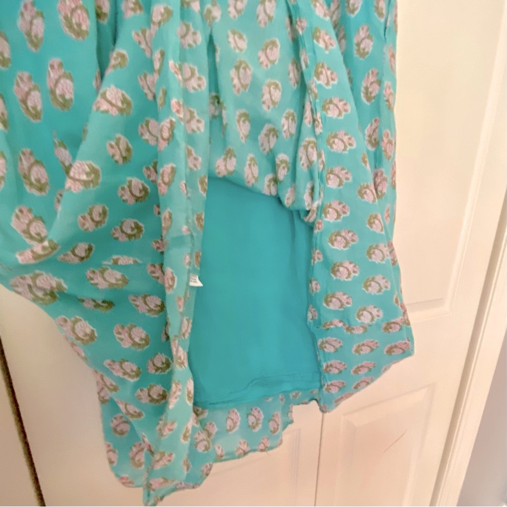Dolma Floral Aqua Cotton Midi V neck Dress EUC - Picture 8 of 11